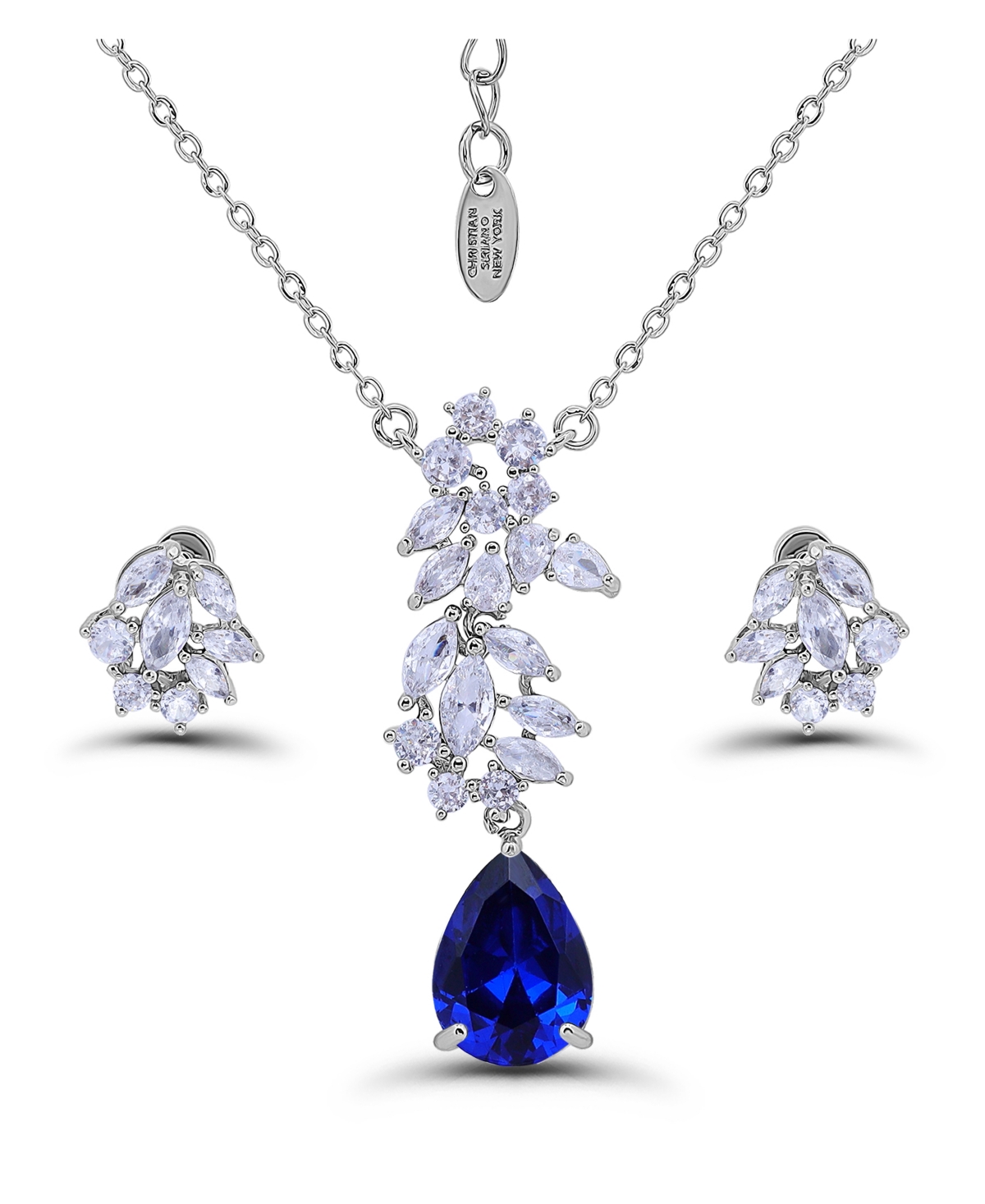 Christian Siriano New York Fine Silver Plated Marquise Cubic Zirconia Drop Necklace And Earrings Set In Metallic