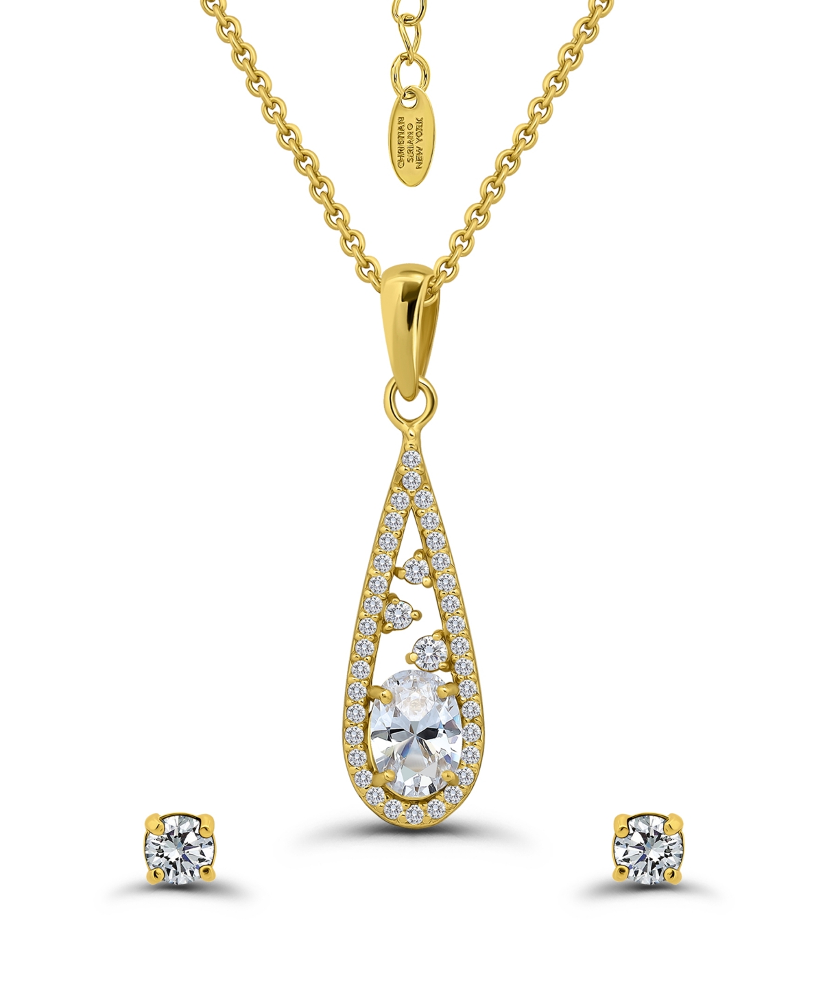 Christian Siriano New York Cubic Zirconia Teardrop Pave Halo Pendant Necklace And Earrings Set In Multi