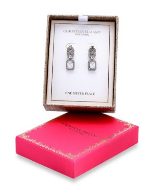 Christian Siriano New York Fine Silver Plated Cubic Zirconia Floral Motif Post Drop Earrings - White 17$