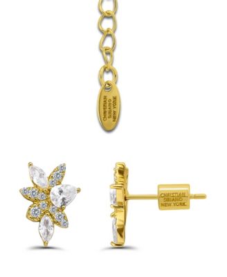 Gold Plated Cubic Zirconia Floral Cluster Necklace and Earrings Set