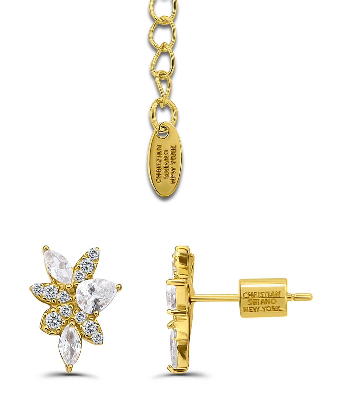 Christian Siriano New York Gold Plated Cubic Zirconia Floral Cluster Necklace And Earrings Set In Gold