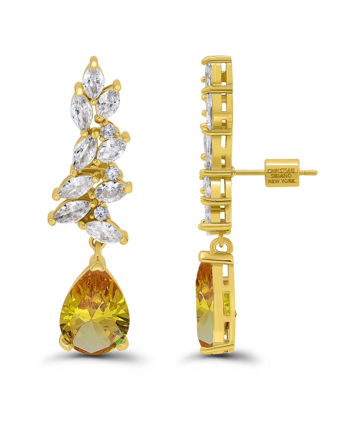 Christian Siriano New York Gold Plated Marquise Cubic Zirconia Cluster Drop Earrings In Gold