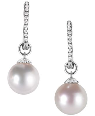 Freshwater Pearl (10mm) and Diamond (1/10 ct. t.w.) Earrings in Sterling Silver