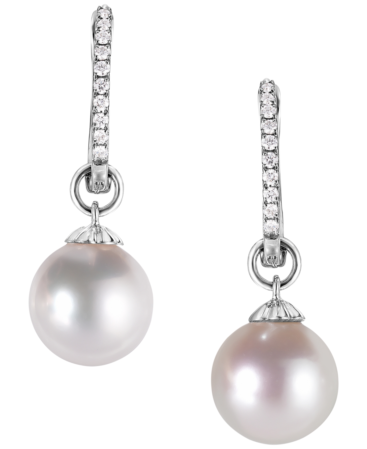 Macy's Freshwater Pearl (10mm) And Diamond (1/10 Ct. T.w.) Earrings In Sterling Silver In Silver
