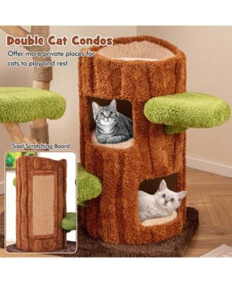 Multi-level Cat Tree with Double Decker Cat House Scratching Posts & Sisal Panel