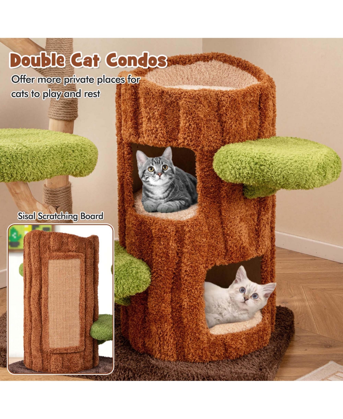Costway Multi-level Cat Tree with Double Decker Cat House Scratching Posts & Sisal Panel