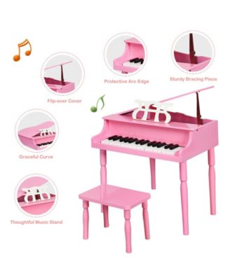 Pink 30-Key Wood Toy Kids Grand Piano with Bench and Music Rack