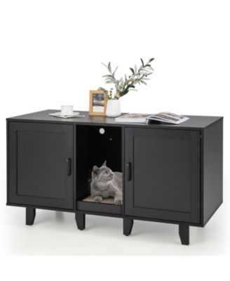 2-Door Cat Litter Box Enclosure with Winding Entry and Scratching Board