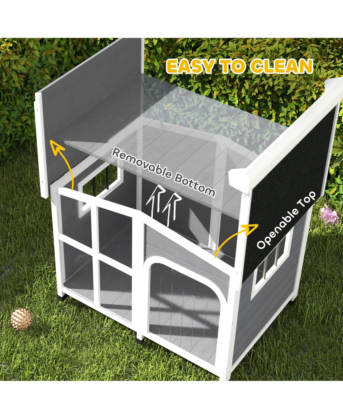 PawHut Giant Window Wooden Dog House for Large Dogs Outdoor & Indoor