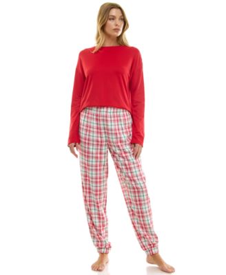 Women's Contrast Waistband Flannel Joggers