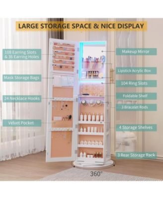 360° Swivel Jewelry Full-Length Mirror Cabinet with Lights