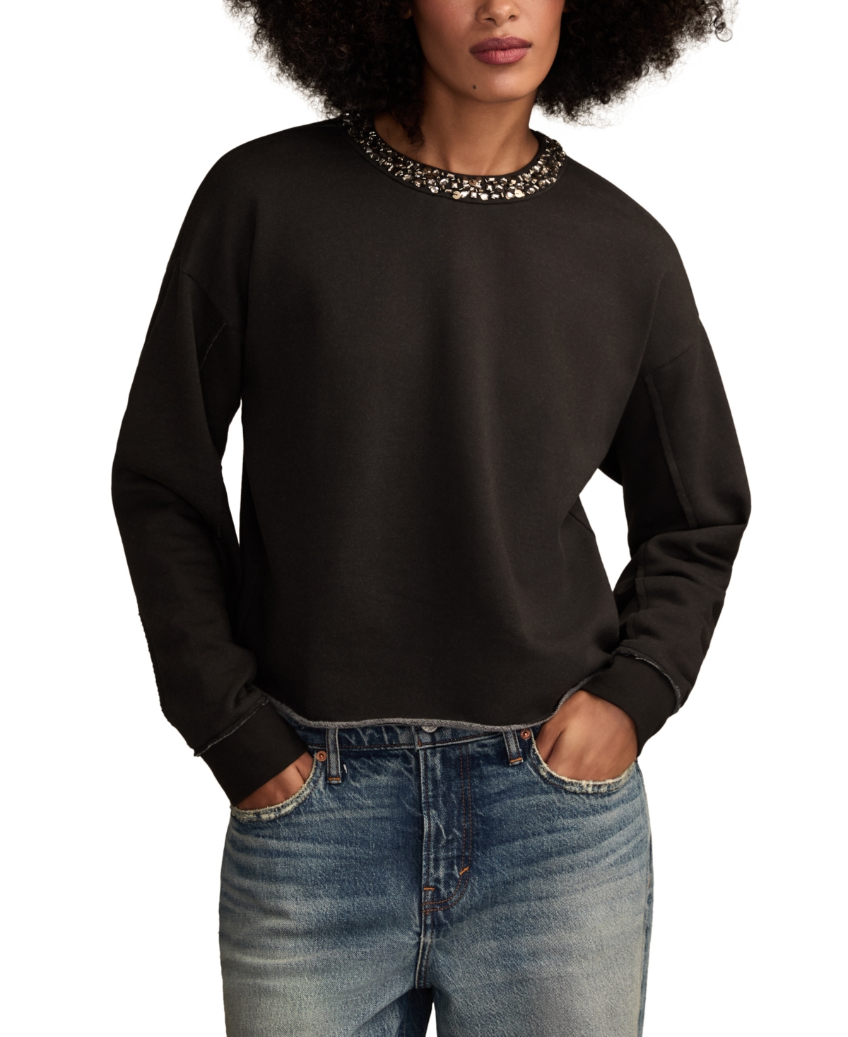 Lucky Brand Beaded Crewneck Sweatshirt In Black