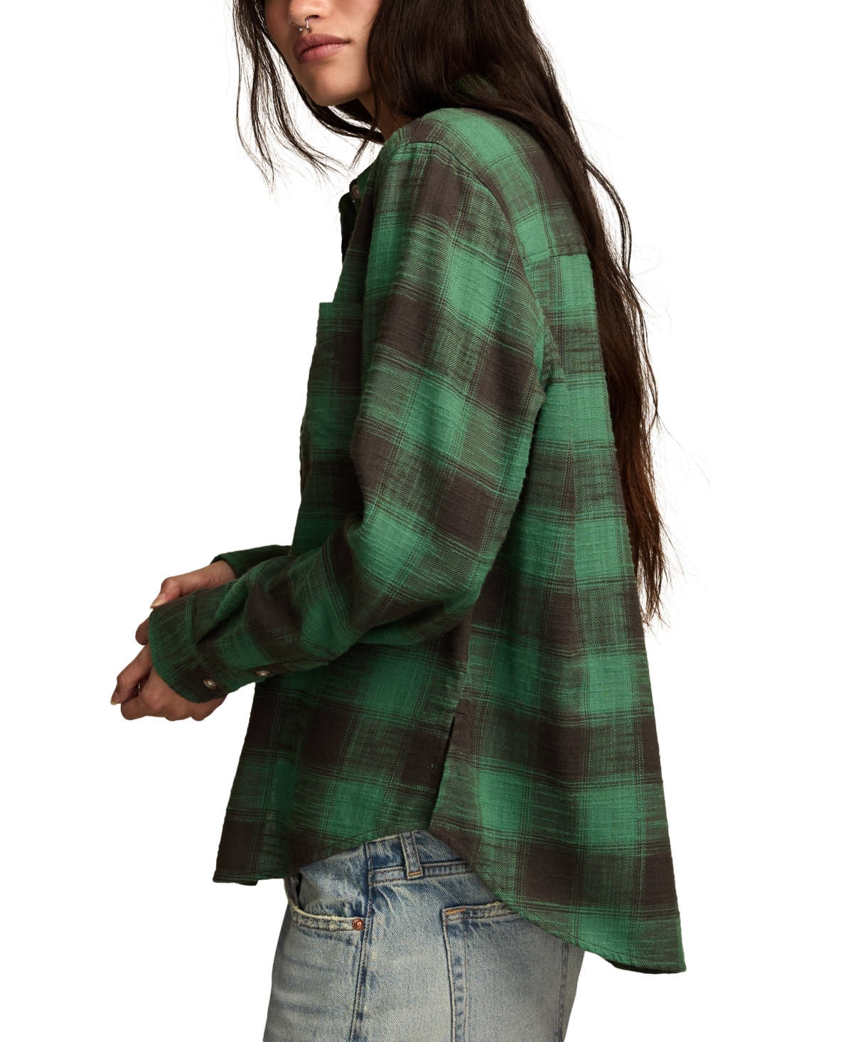 Lucky Brand Women's Clyde Plaid Boyfriend Button-down Shirt In Green