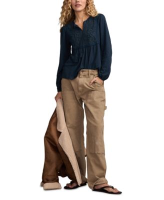 Women's Embroidered Bib Peasant Top