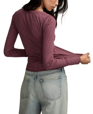 Women's Crew Neck Long-Sleeve Rib Henley Top