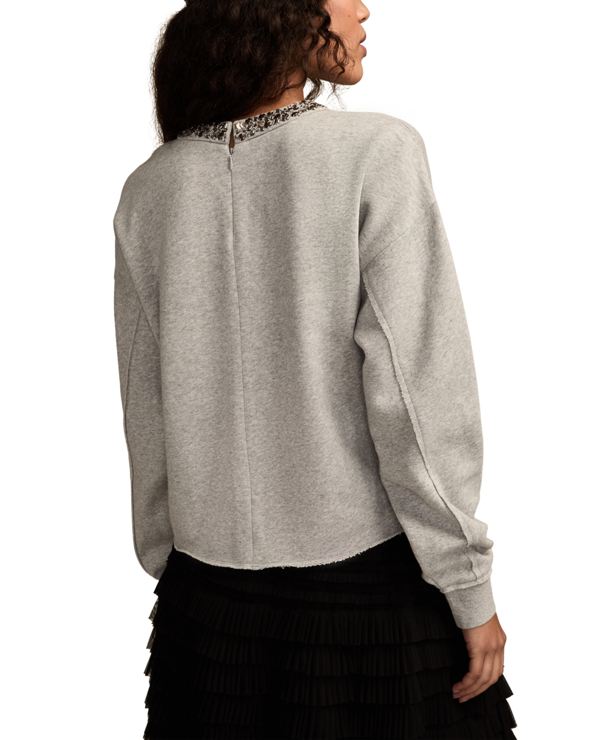 Lucky Brand Beaded Crewneck Sweatshirt In Gray