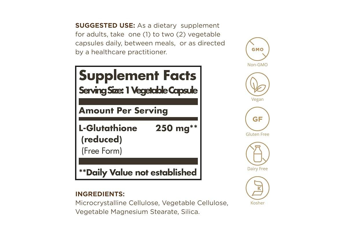 Solgar Reduced L-Glutathione ,250 mg ,30 V Caps