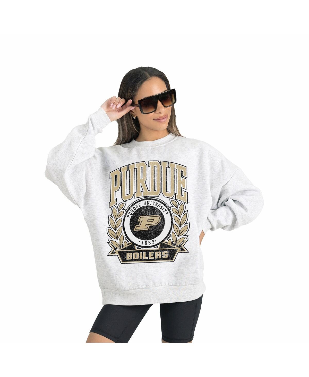 Gameday Couture Women's Gray Purdue Boilermakers Premium Fleece Drop Shoulder Oversized Pullover Sweatshirt In Neutral