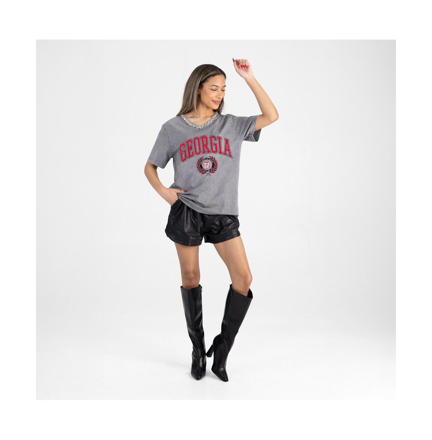 Женская футболка Gameday Couture Gray Georgia Bulldogs Iconic Edge Rhinestone V-Neck — фото 3