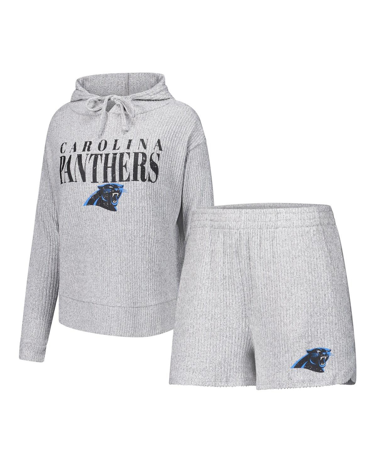Concepts Sport Women's 2-piece Gray Carolina Panthers Juniper Long Sleeve Hoodie Top And Shorts Set In Gray