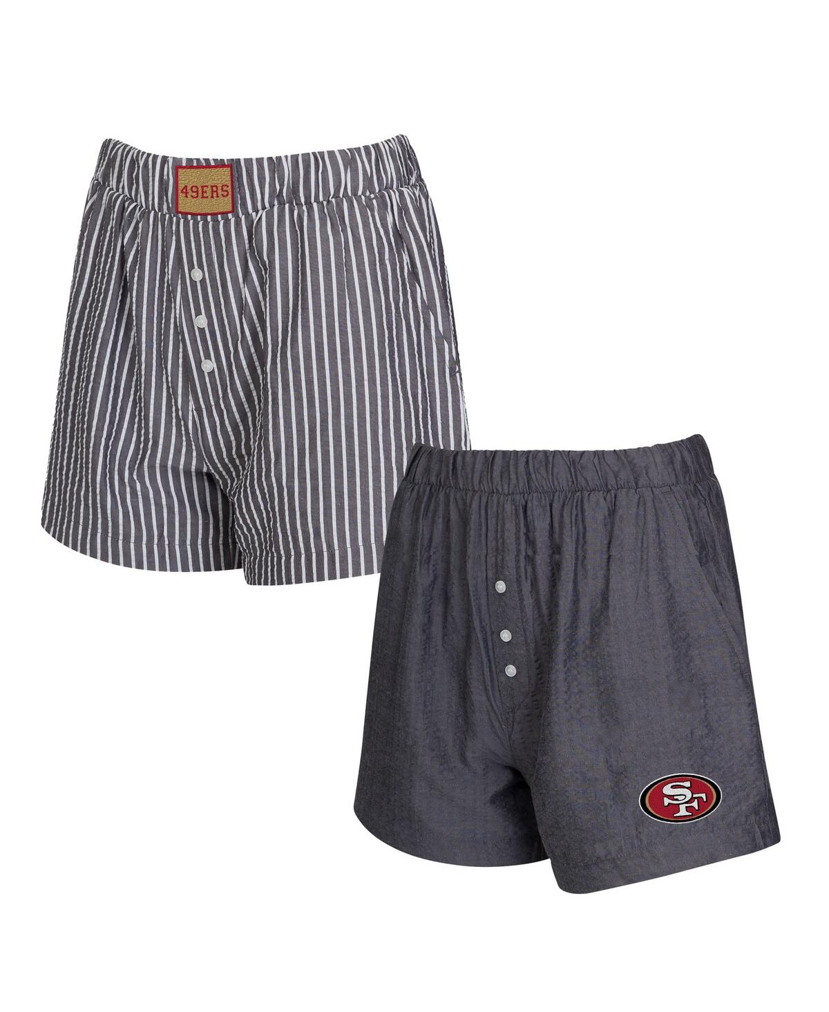 Concepts Sport Women's 2-pack Charcoal San Francisco 49ers Stripes And Solids Boxer Shorts Set In Gray