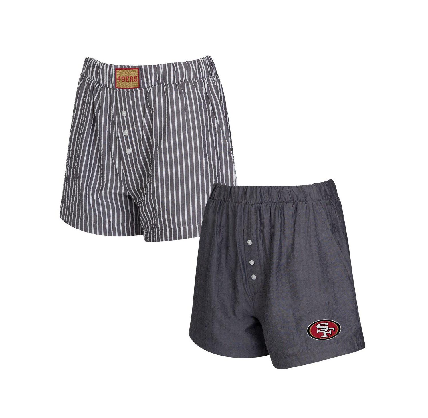 Women's 2-Pack Charcoal San Francisco 49ers Stripes and Solids Boxer Shorts Set