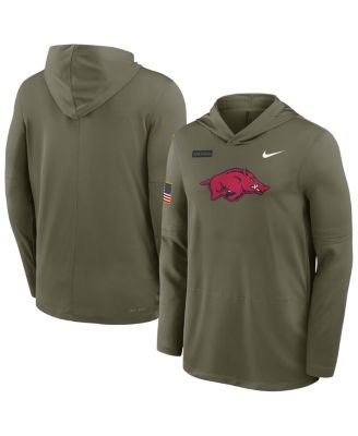Nike - Men's Olive Arkansas Razorbacks 2025 Military Appreciation Dri-FIT Long Sleeve Hoodie T-Shirt