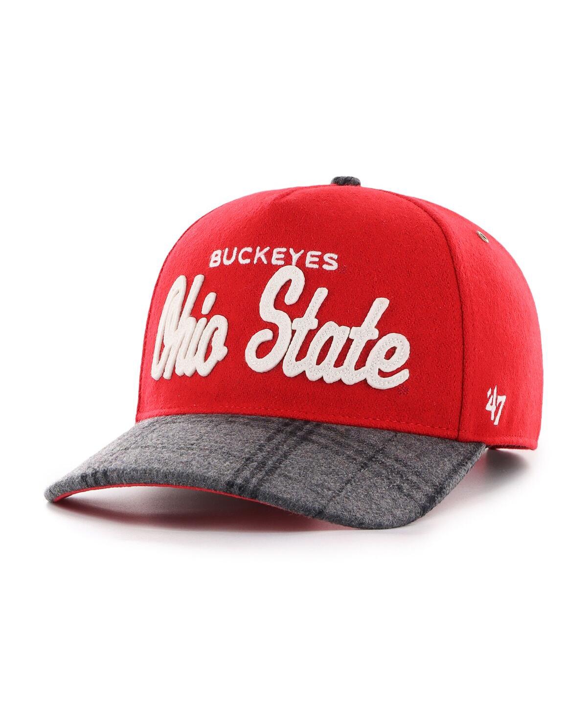 47 Brand Men's And Women's Scarlet Ohio State Buckeyes Windowpane Plaid Collection Hitch Adjustable Hat In Red