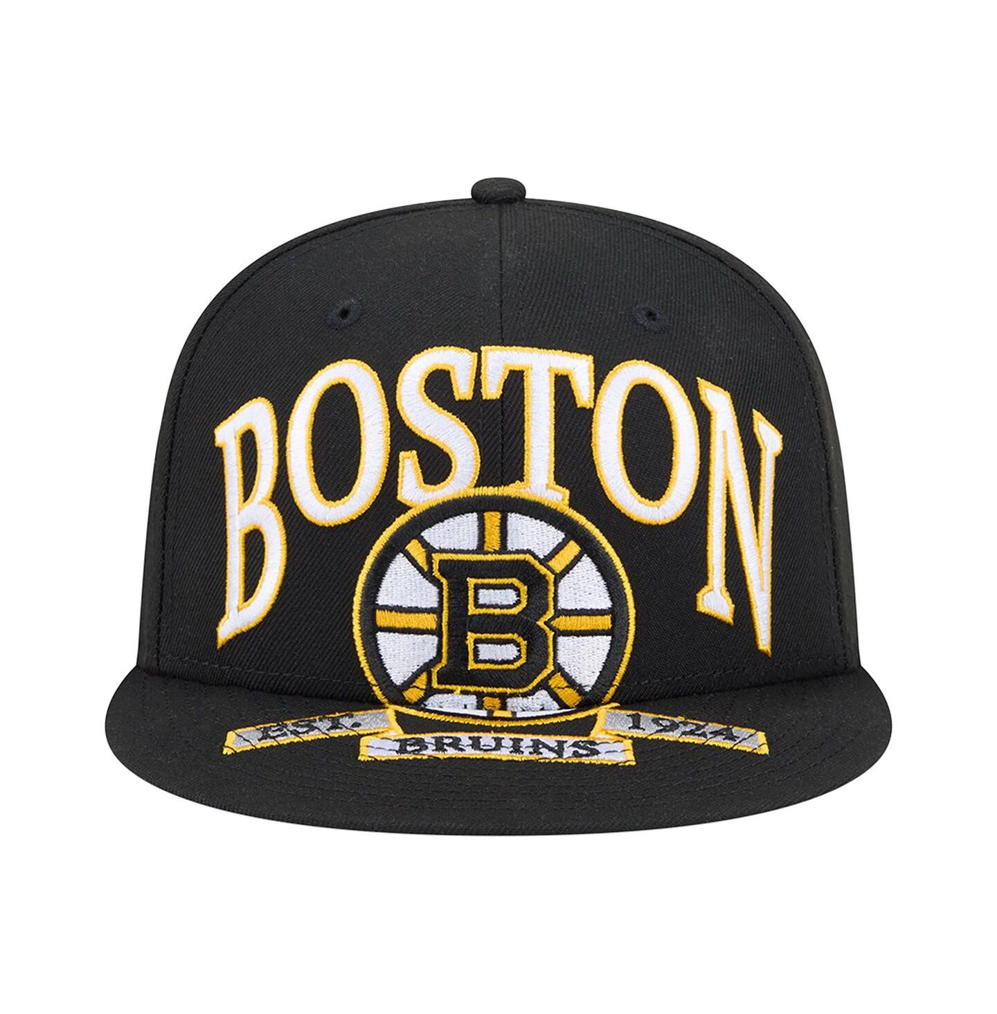 Мужская кепка New Era Black Boston Bruins Oversized Vintage Arch 59Fifty Fitted Hat — фото 2