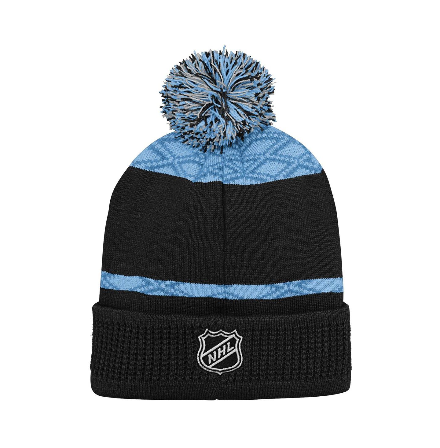 Детский головной убор Outerstuff Black Utah Mammoth Puck Pattern Cuffed Knit with Pom Hat — фото 2