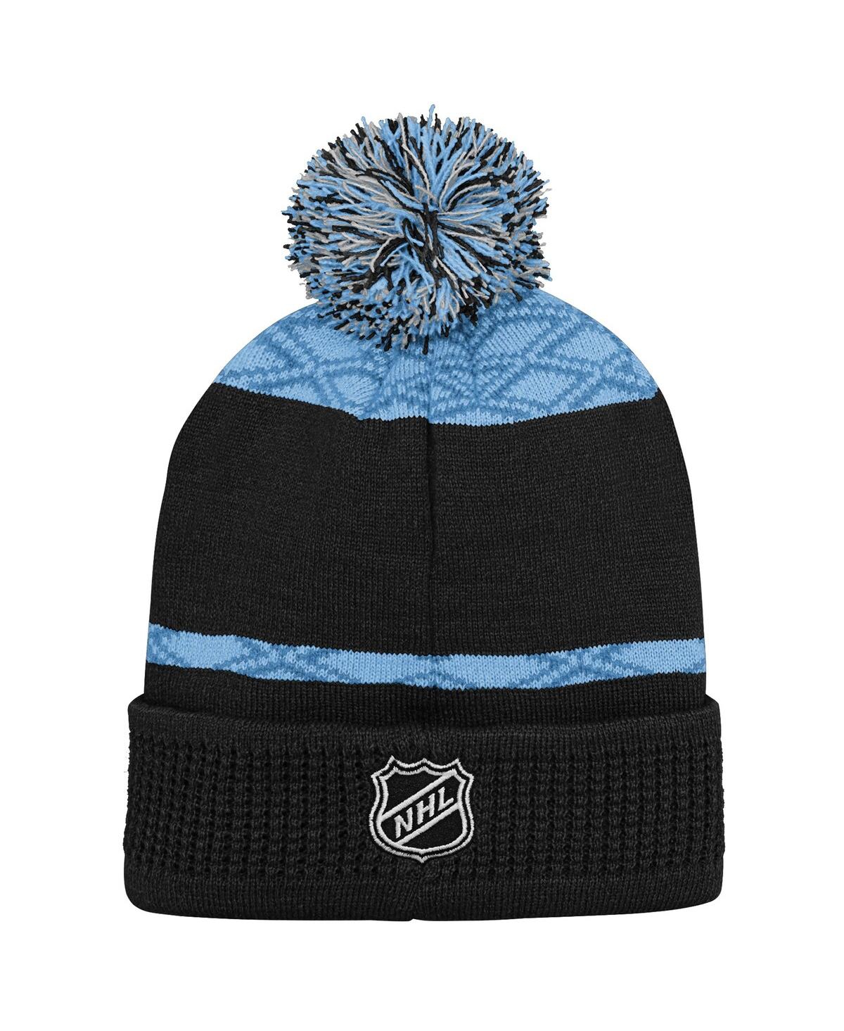 Outerstuff Big Boys and Girls Black Utah Mammoth Puck Pattern Cuffed Knit with Pom Hat