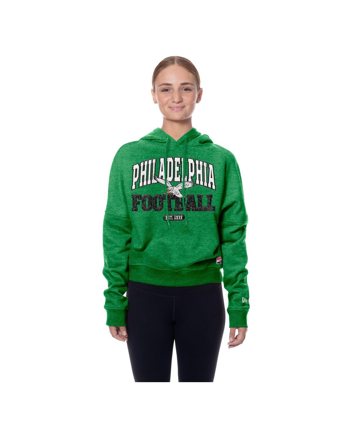 New Era Women's Kelly Green Philadelphia Eagles Throwback Boxy Hoodie Sweatshirt In Green