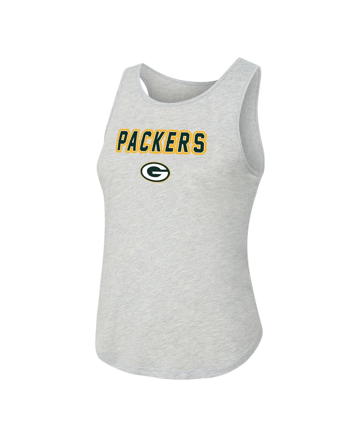 Concepts Sport Women's 2-piece Heather Gray/green Bay Packers Regulate Plaid Tank Top And Pants Sleep Set In Multi