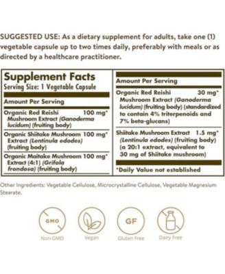 Reishi Shiitake Maitake Mushroom Extract Vegetable Capsules ,50 V Caps