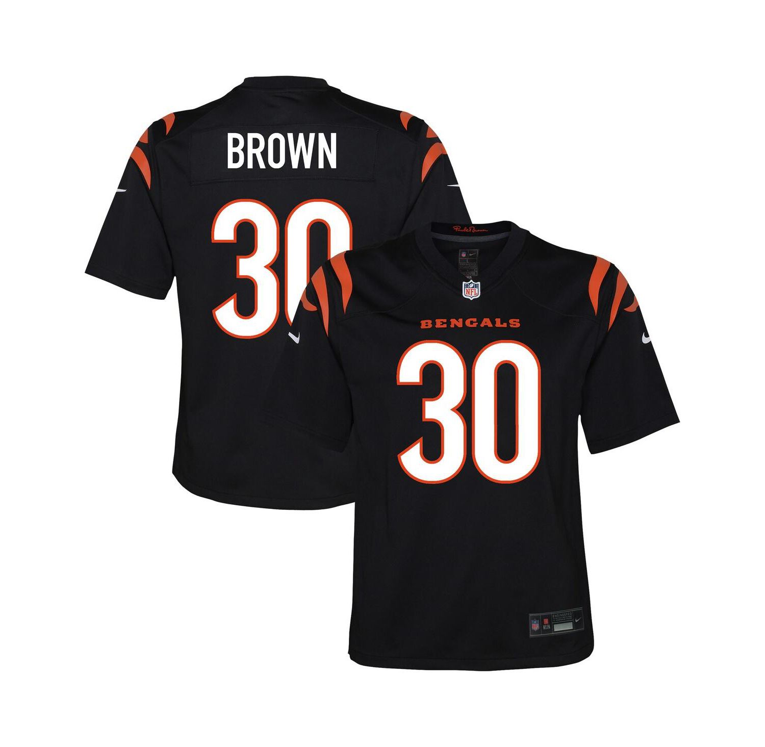 Big Boys and Girls Chase Brown Black Cincinnati Bengals Team Game Jersey