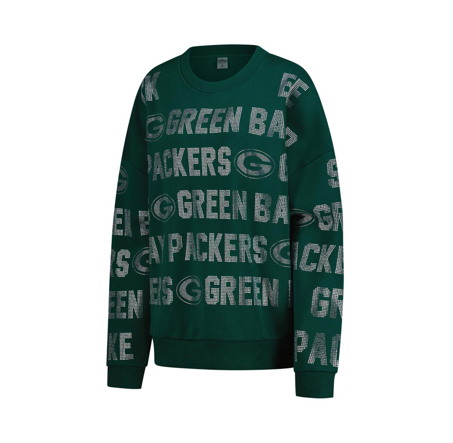 Women's Green Bay Packers Oversized Hype Era Rhinestone Text Sweatshirt