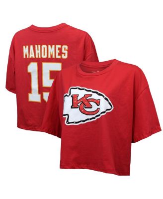 Majestic Threads - Women's Patrick Mahomes Red Kansas City Chiefs Swarovski Crystals Boxy Cropped Name Number T-Shirt