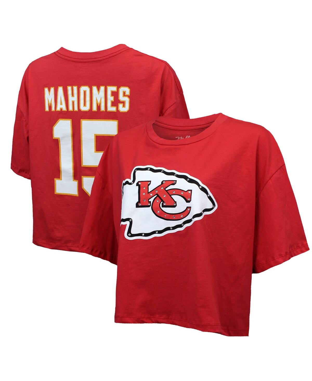 Majestic Women's Patrick Mahomes Red Kansas City Chiefs Swarovski Crystals Boxy Cropped Name Number T-shirt In Multi