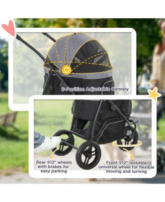 3 in 1 Pet Stroller for Small Dogs and Cats with Detachable Carrier