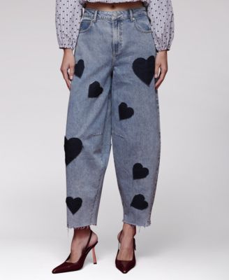Avec Les Filles - Women's Heart Print Barrel Jeans