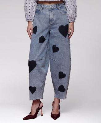 Avec Les Filles Women's Heart Print Barrel Jeans - Macy's