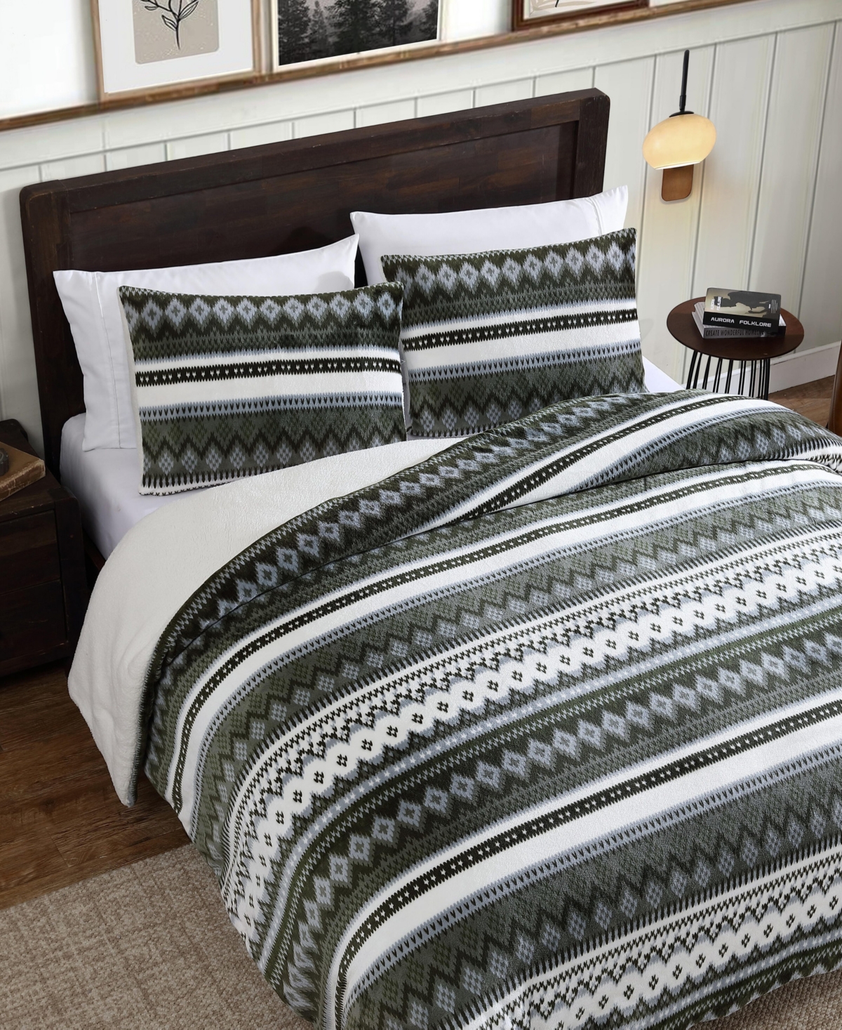 Eddie Bauer Shelton Fair Isle Plush Comforter Set In Green
