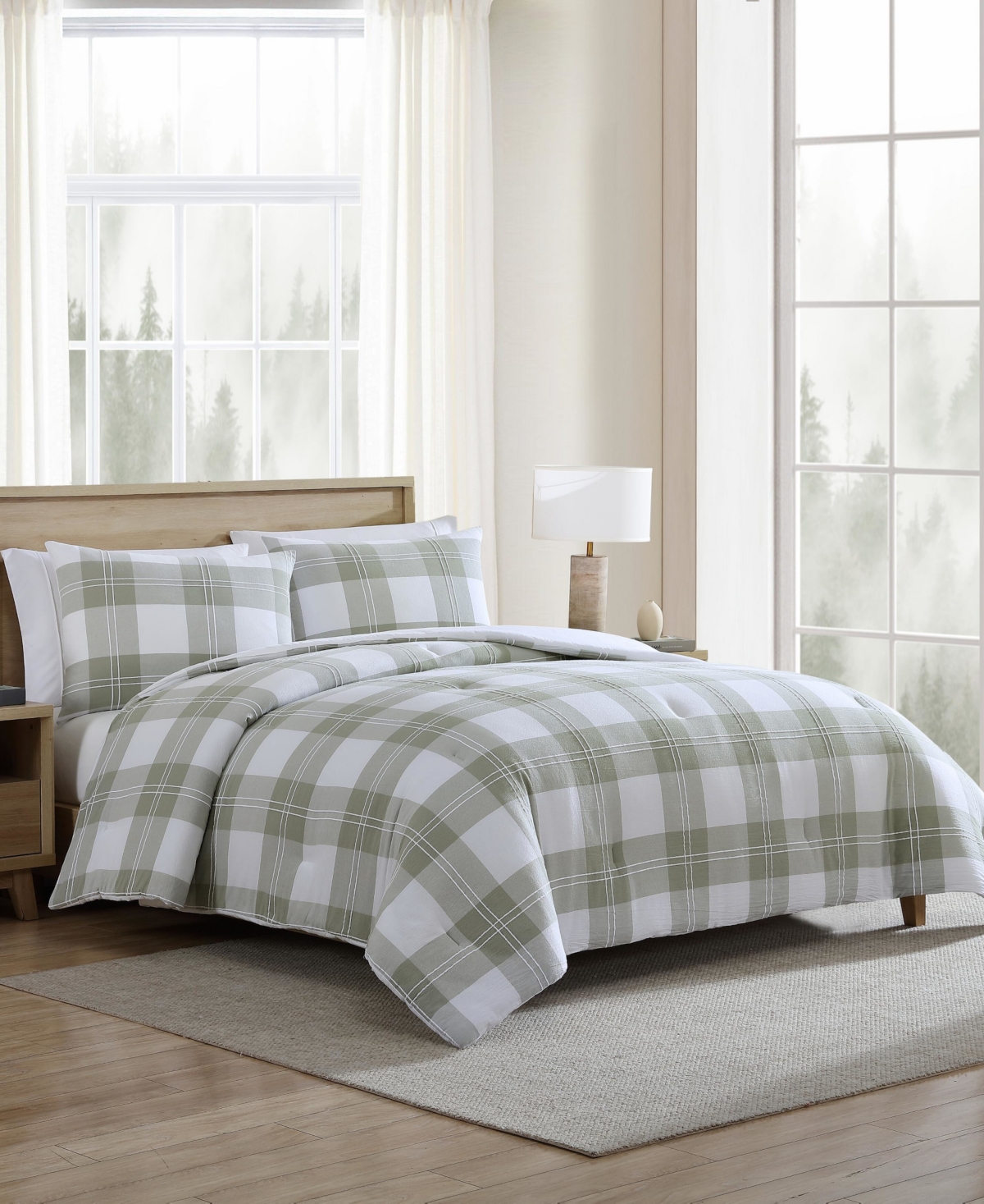 Eddie Bauer Mountain Embroidery Plaid Cotton 3-pc. Comforter Set, Full/queen In Green