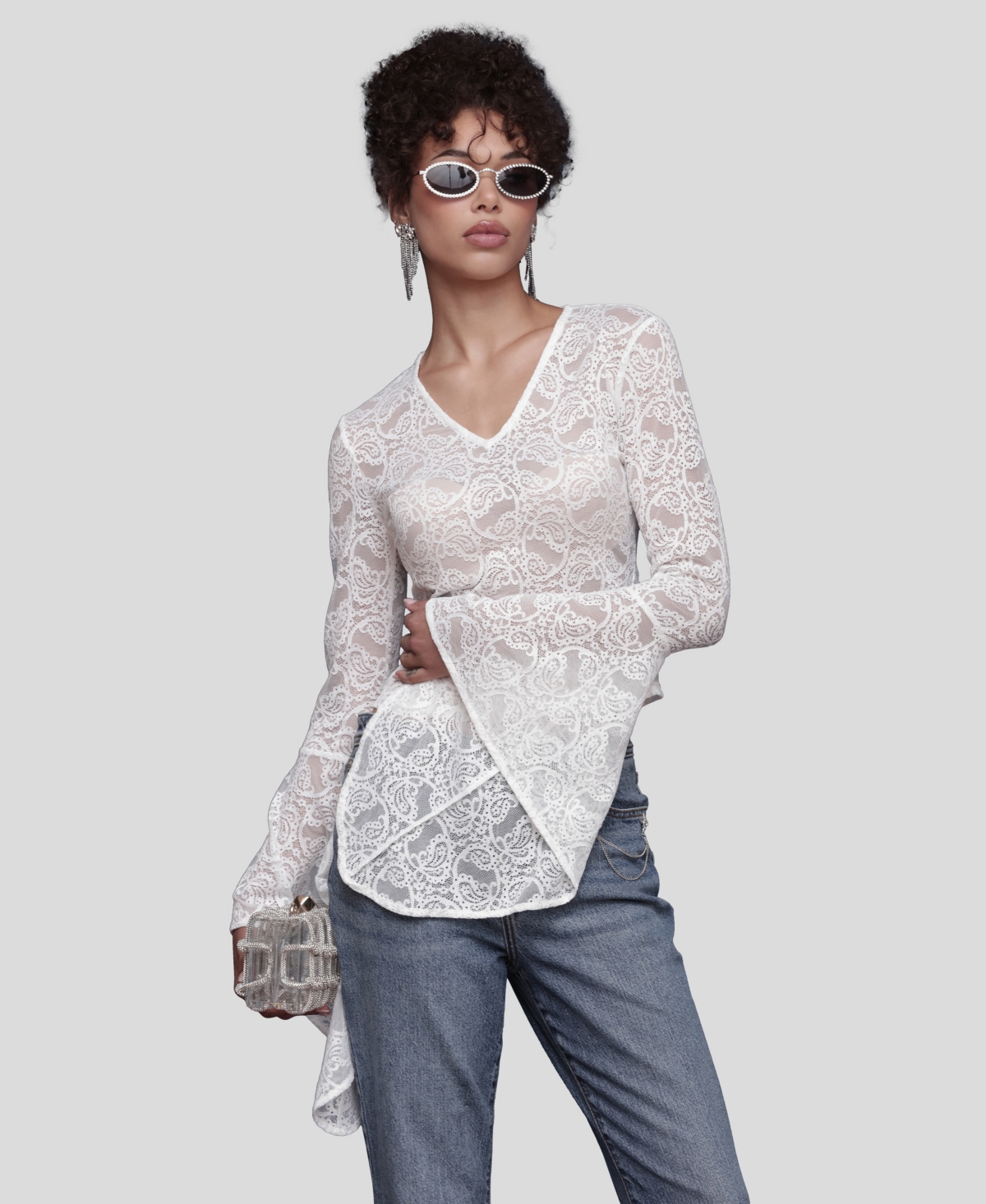 Avec Les Filles Women's V-Neck Long Sleeve Top