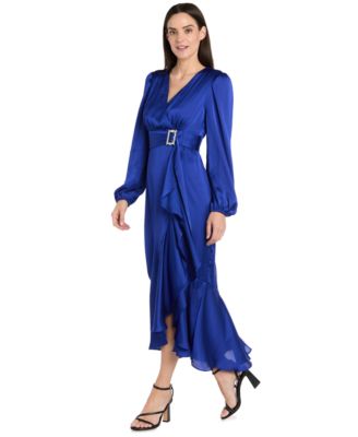 Women's Long-Sleeve Faux Wrap Dress