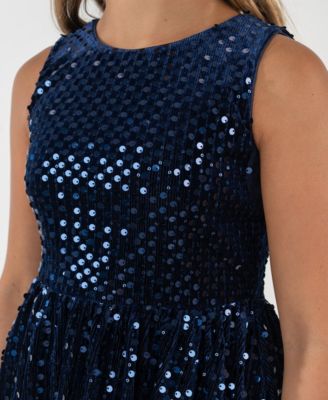 Girls' 7-16 Sequin Velvet Sleeveless Dress