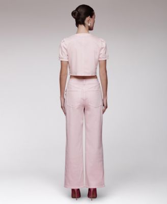 Women's Rhinestone-Trim Hollywood-Waist Wide-Leg Jeans