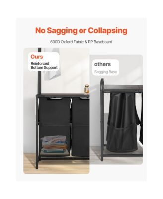 Laundry Hamper with 3 Tiers, 2 Bags, and Storage Rack