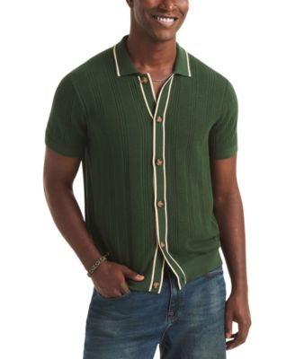 Men's Textured Open Front Polo Sweater