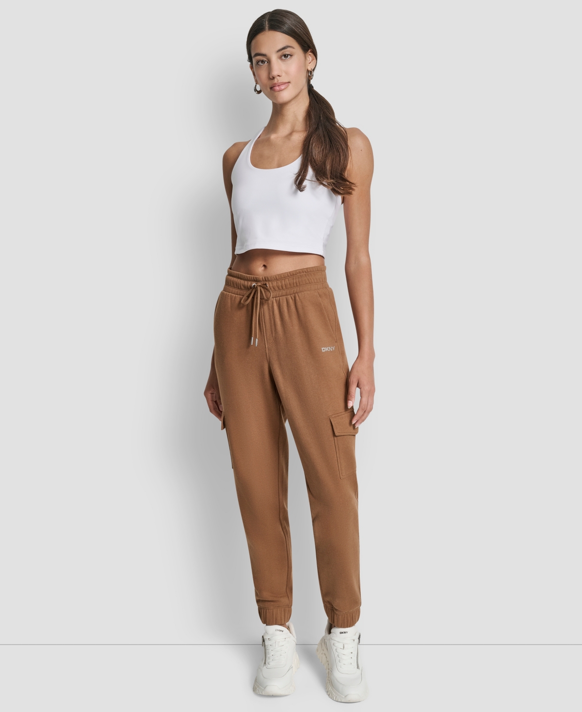 Dkny Sport Women's Studded-logo Cargo Joggers In Brown